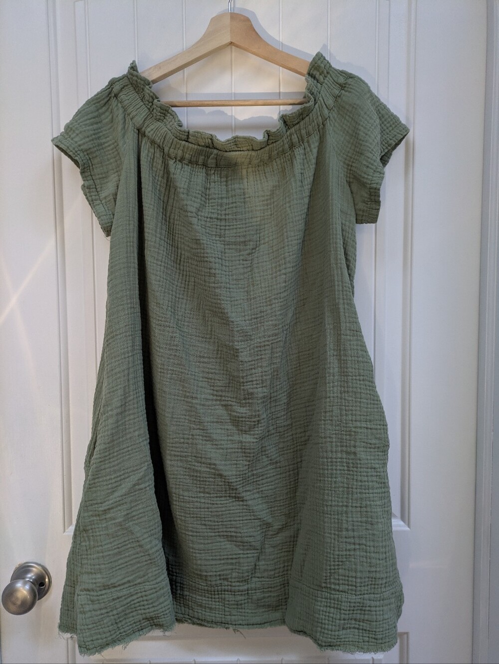 Anthropologie Amadi Women’s Off-Shoulder Sage GreenCotton Dress